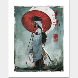 Girl with red umbrella Posters and Art